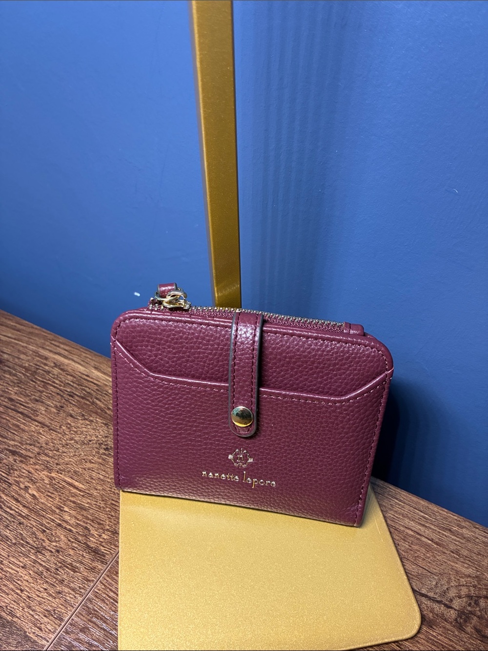 Nanette Lepore Merlot Textured Leather Snap Wallet with Gold Hardware